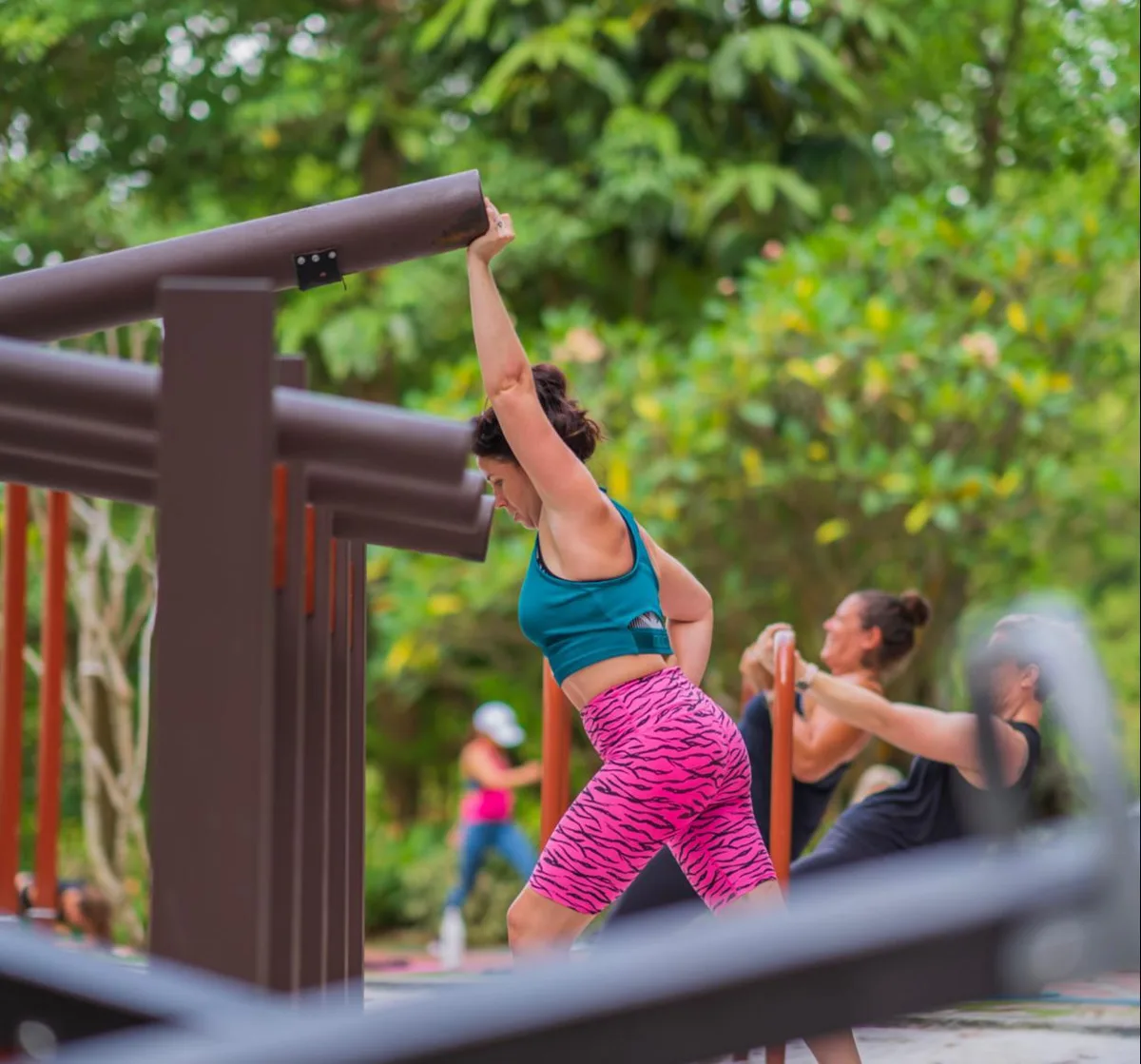 Woman training outdoors with the Beyond Strong community